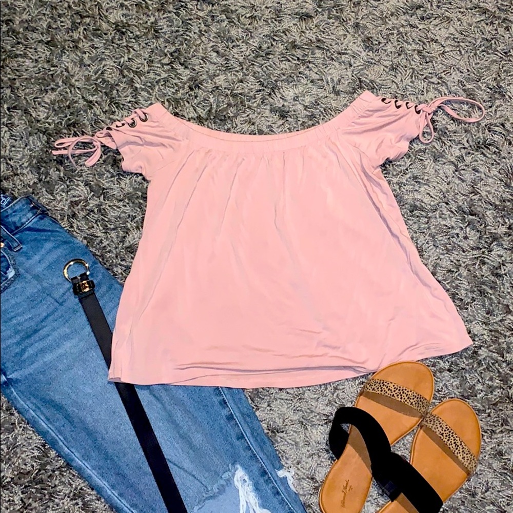 Pink over the shoulders top